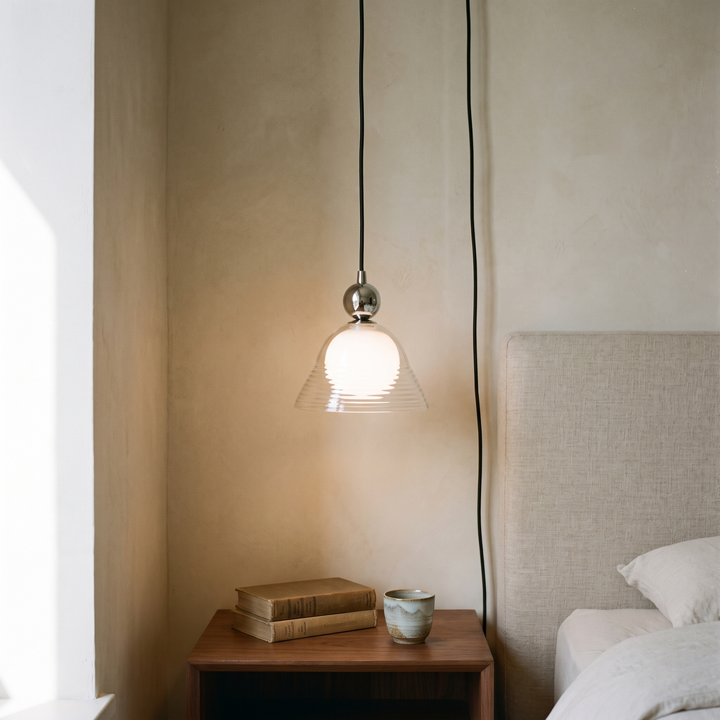 Double-Layer Ribbed Glass Bell Pendant Light