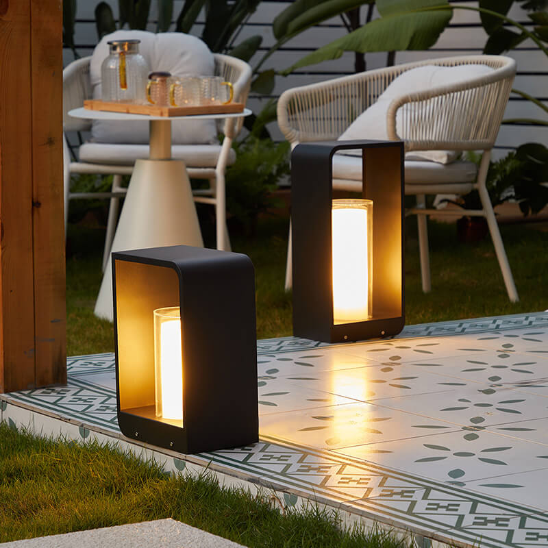 Rectangular Solar Outdoor Lantern with Frosted Glass – Black