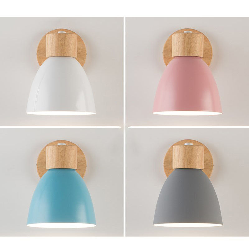 Wooden Cone Wall Light with Metal Shade – Optional Pull Switch
