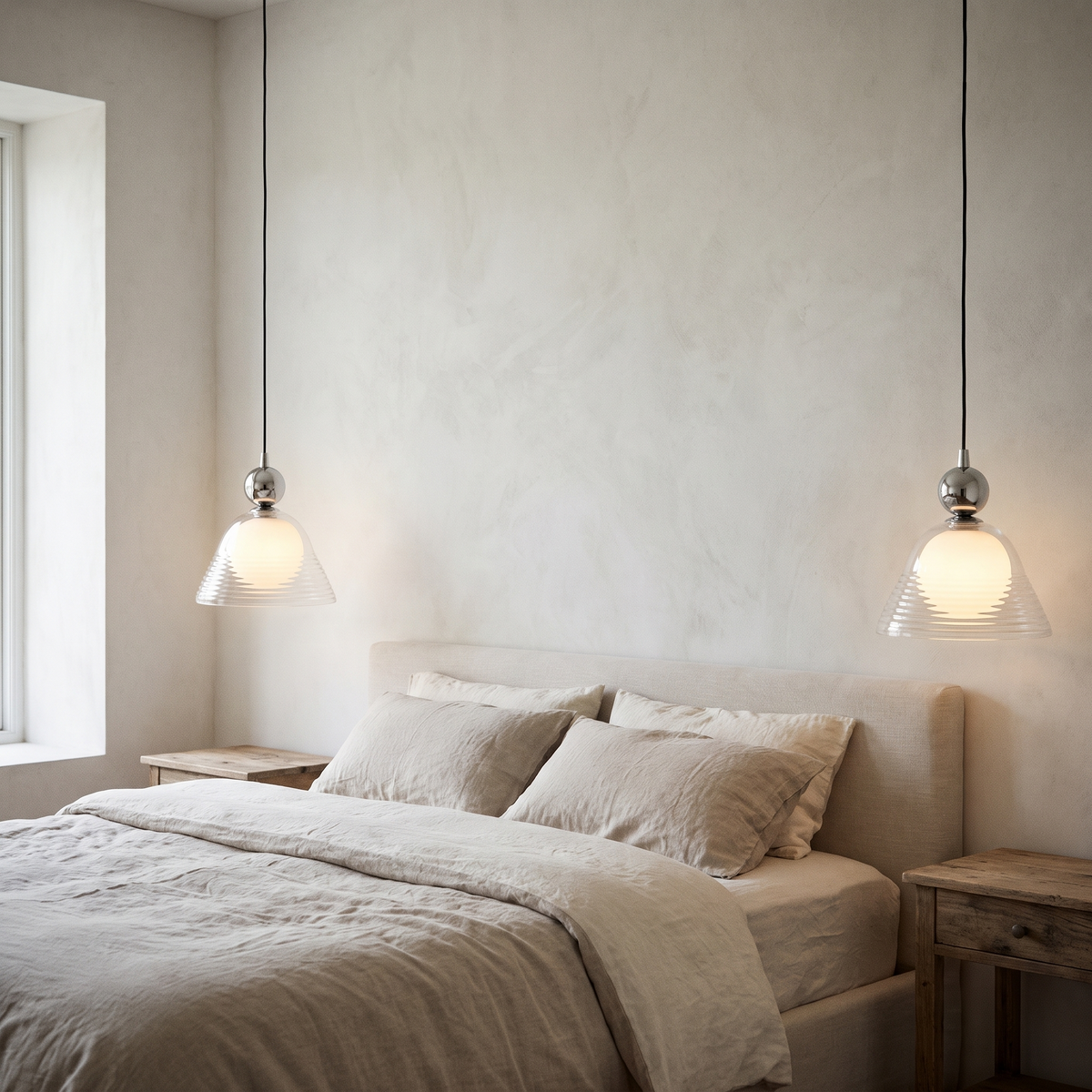Double-Layer Ribbed Glass Bell Pendant Light