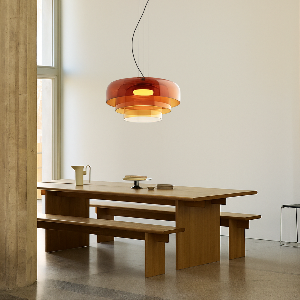 Layered Glass Pendant Light – Green, Amber or Smoky Grey