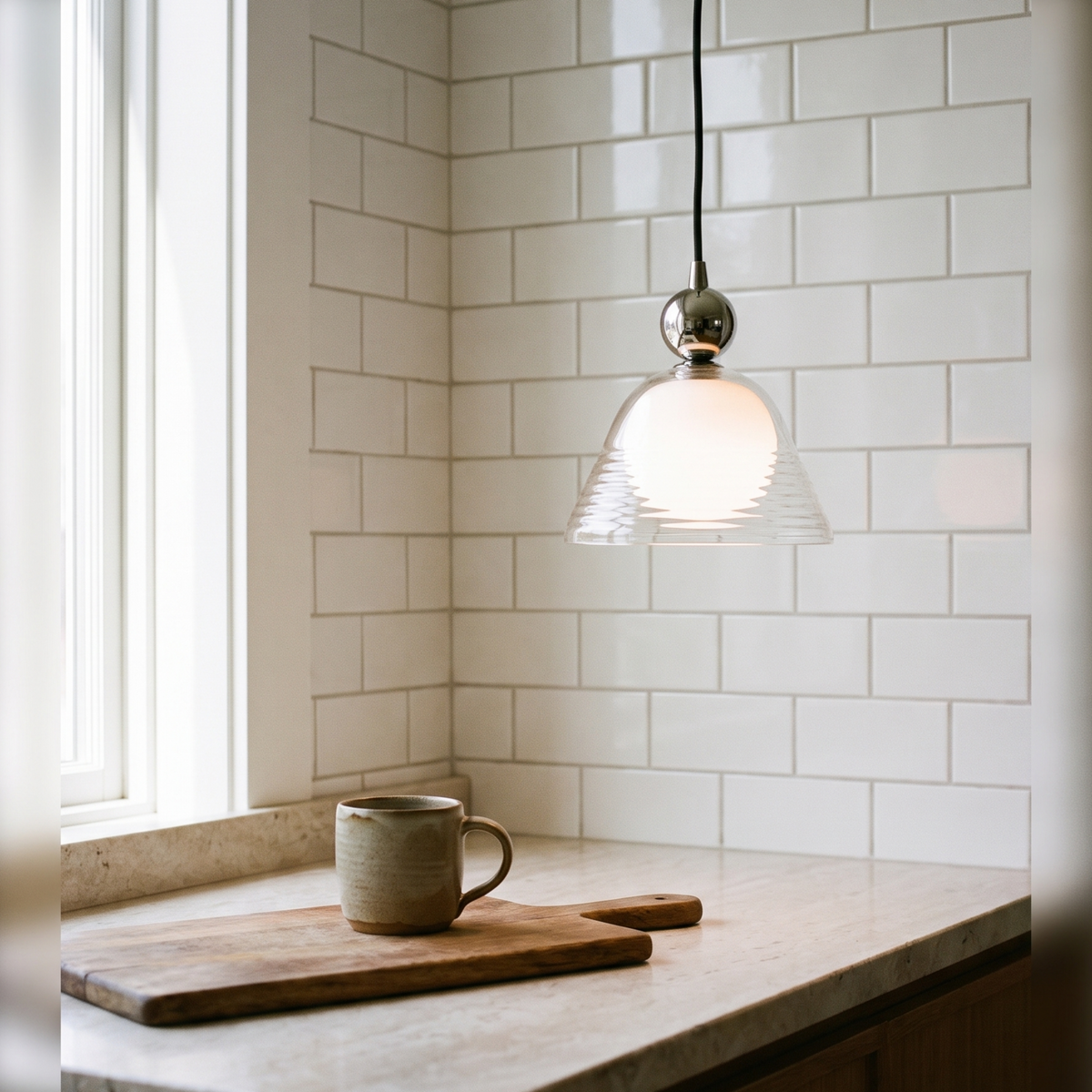 Double-Layer Ribbed Glass Bell Pendant Light