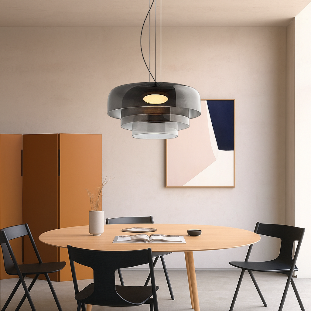 Layered Glass Pendant Light – Green, Amber or Smoky Grey