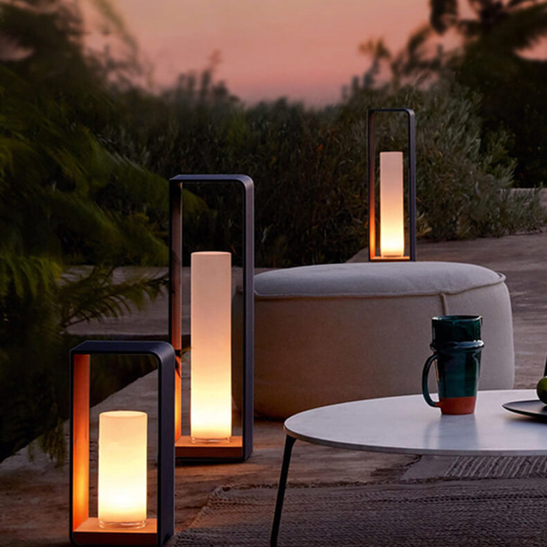 Rectangular Solar Outdoor Lantern with Frosted Glass – Black
