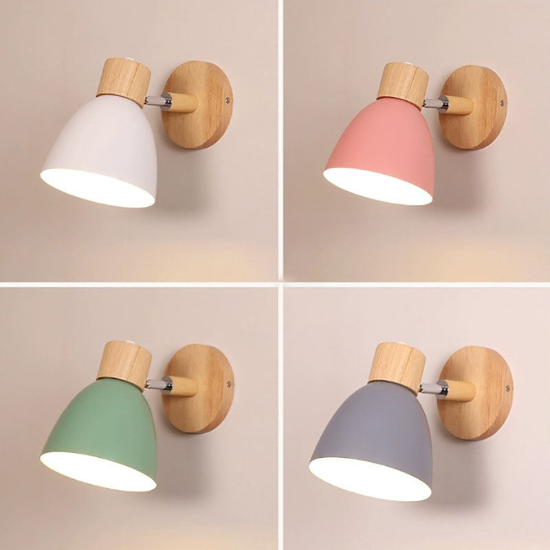 Wooden Cone Wall Light with Metal Shade – Optional Pull Switch