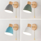 Wooden Cone Wall Light with Metal Shade – Optional Pull Switch