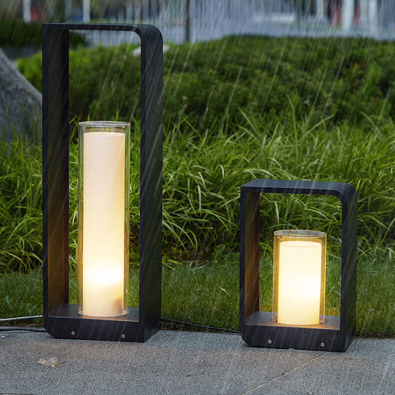 Rectangular Solar Outdoor Lantern with Frosted Glass – Black