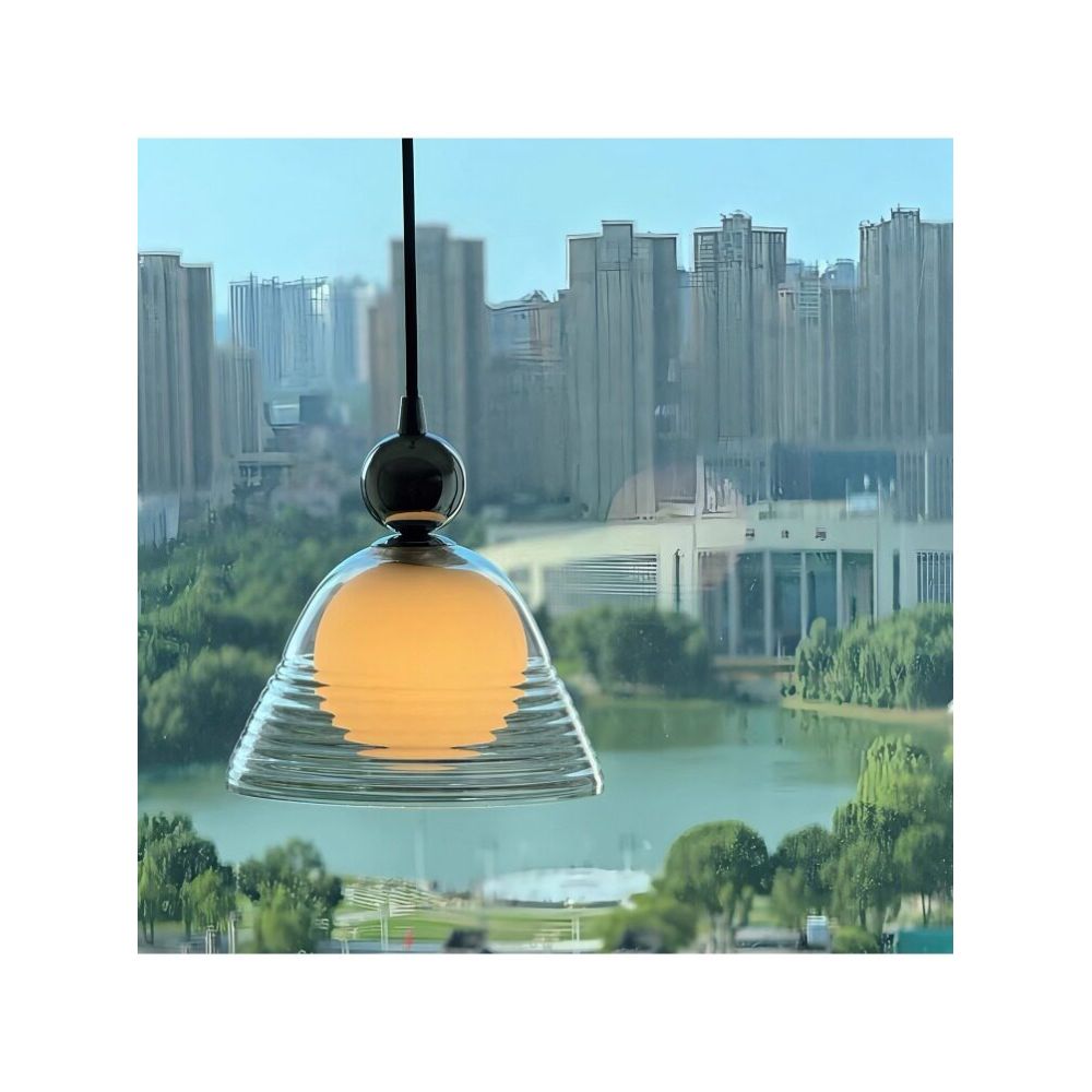 Double-Layer Ribbed Glass Bell Pendant Light