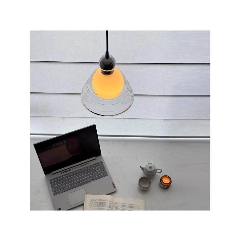 Double-Layer Ribbed Glass Bell Pendant Light