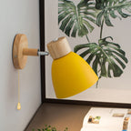 Wooden cone wall light with metal shade