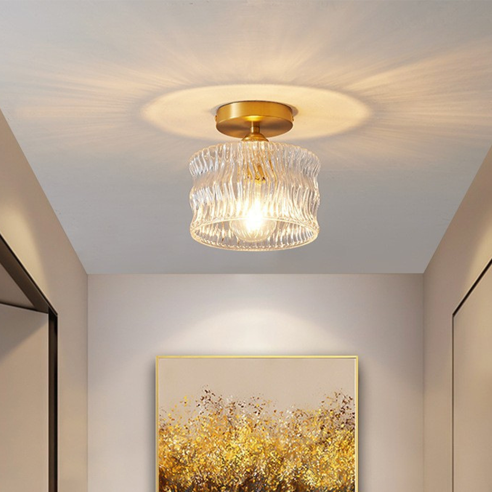 Vintage clear glass ceiling light with brass