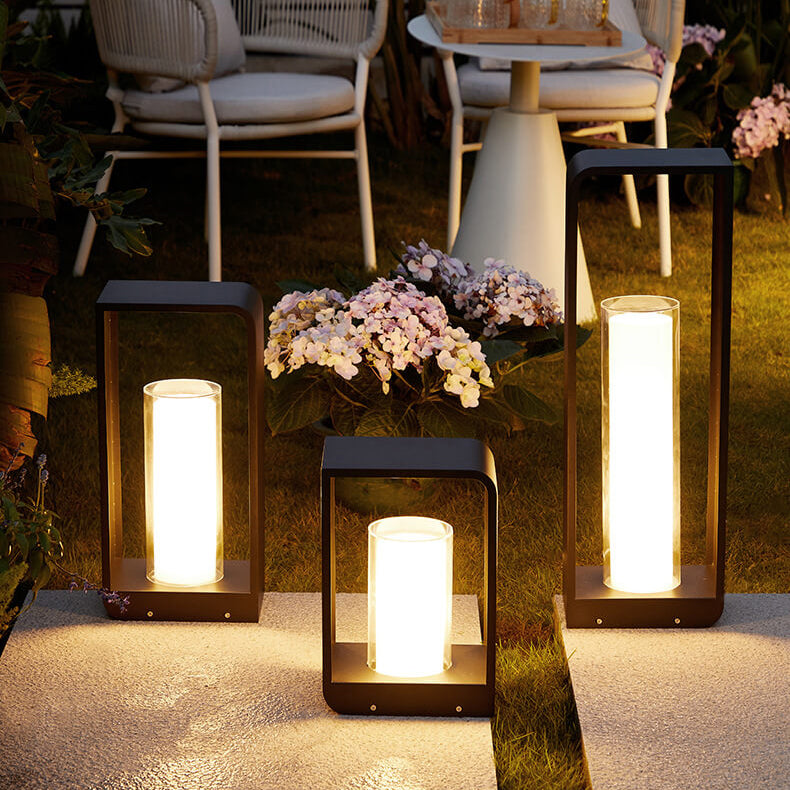Rectangular Solar Outdoor Lantern with Frosted Glass – Black
