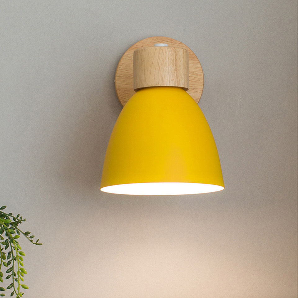 Wooden Cone Wall Light with Metal Shade – Optional Pull Switch