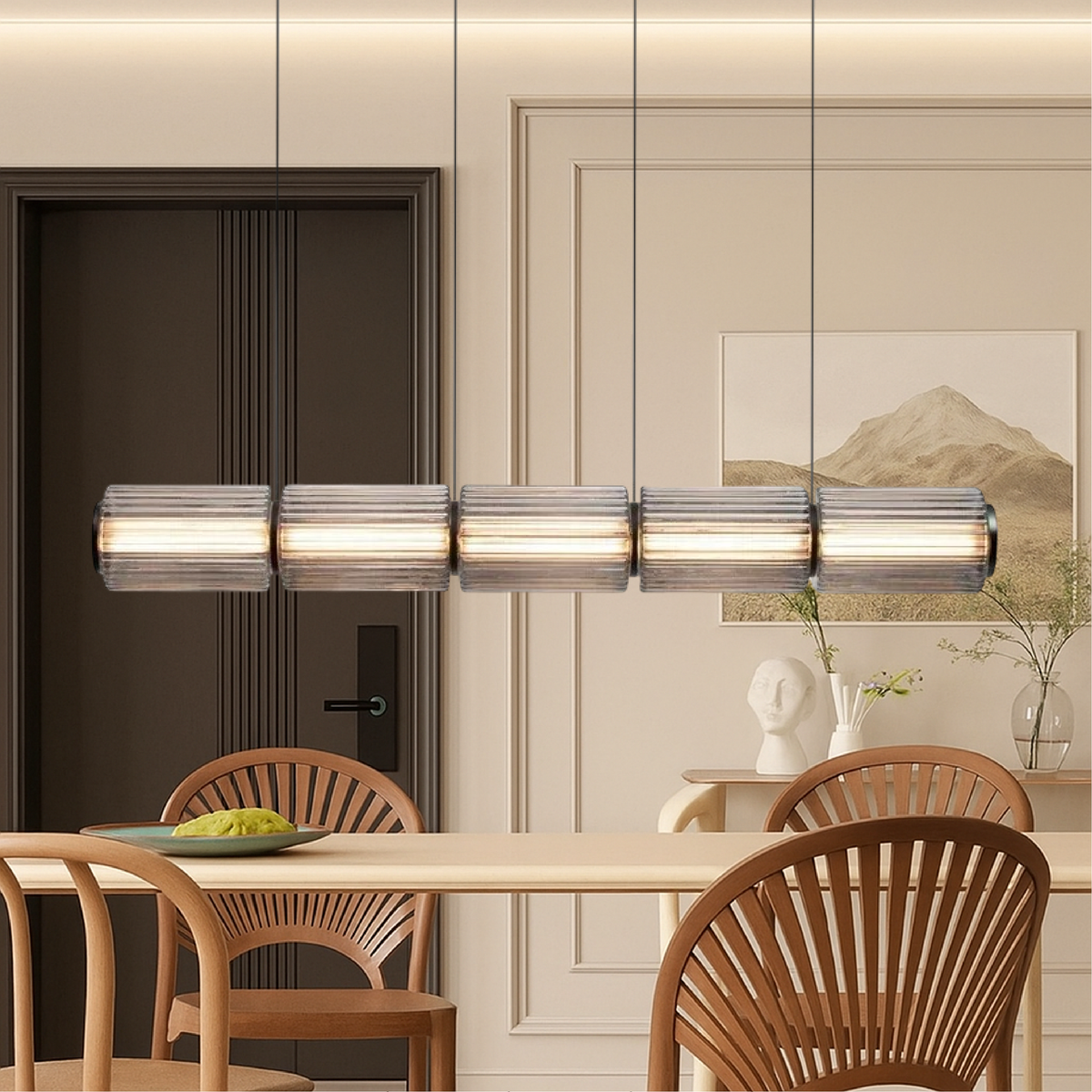 Linear cylinder glass pendant
