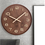 Walnut Wood Minimalist Silent Wall Clock – 12"
