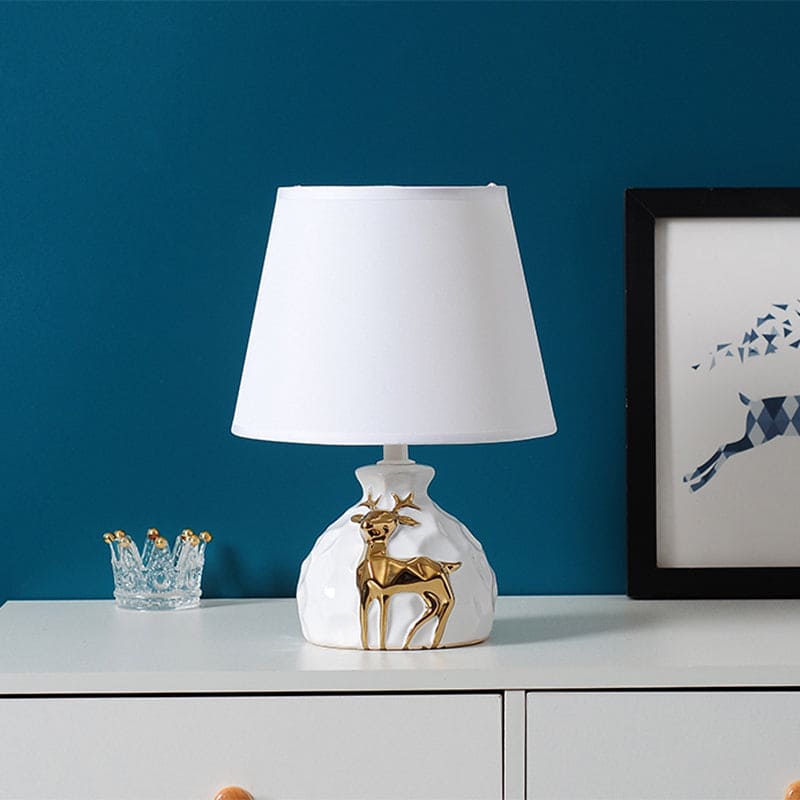 Ceramic Deer Table Lamp with Classic Fabric Shade