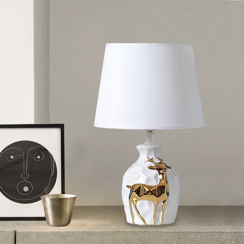 Ceramic Deer Table Lamp with Classic Fabric Shade