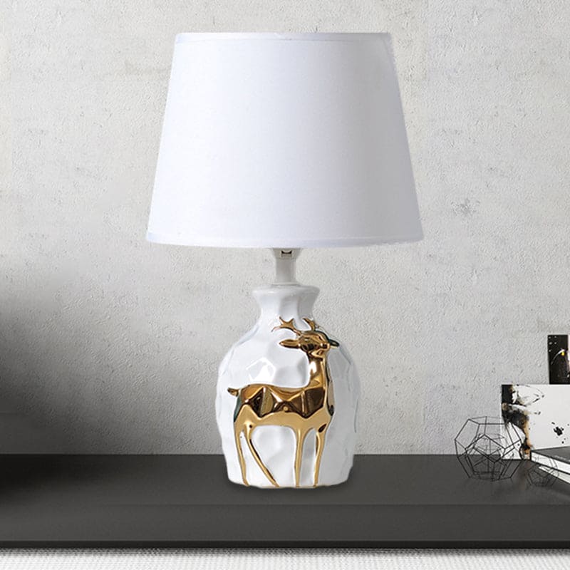 Ceramic Deer Table Lamp with Classic Fabric Shade