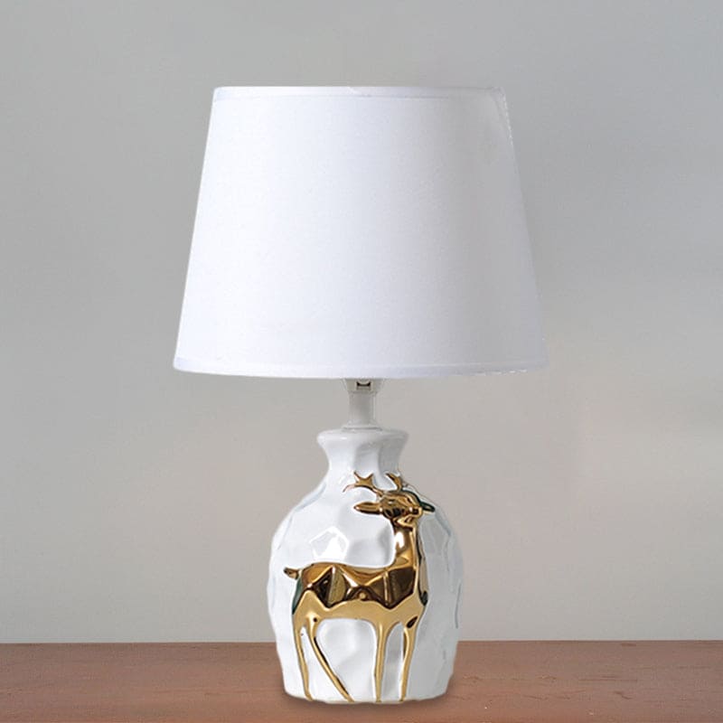 Ceramic Deer Table Lamp with Classic Fabric Shade