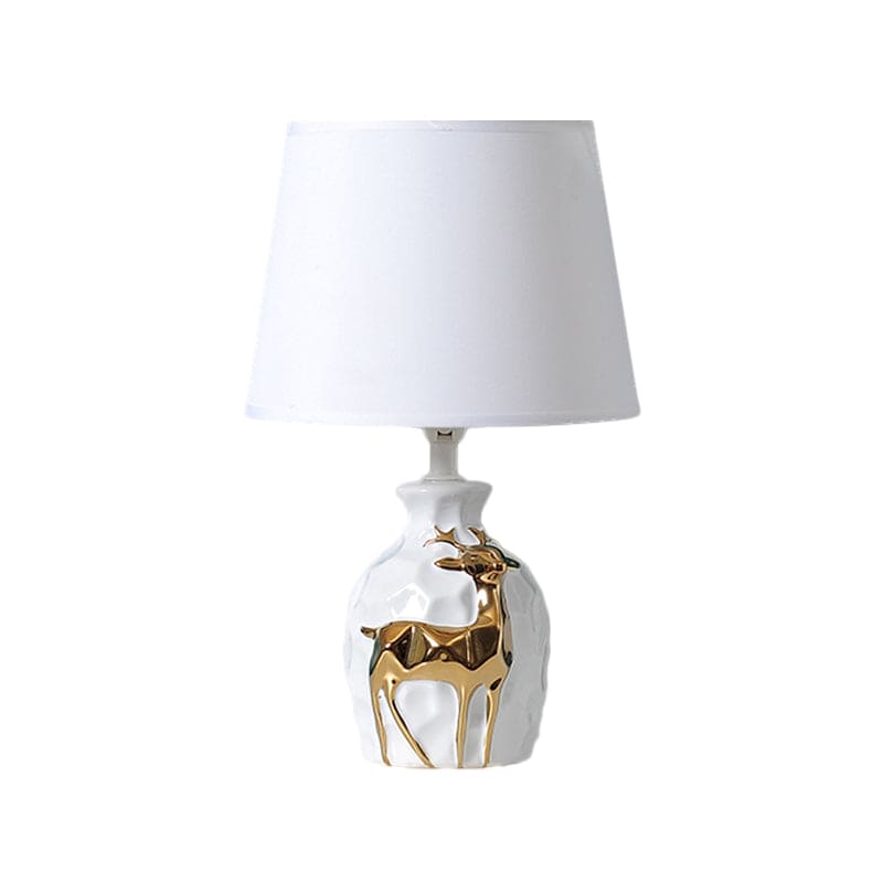 Ceramic Deer Table Lamp with Classic Fabric Shade