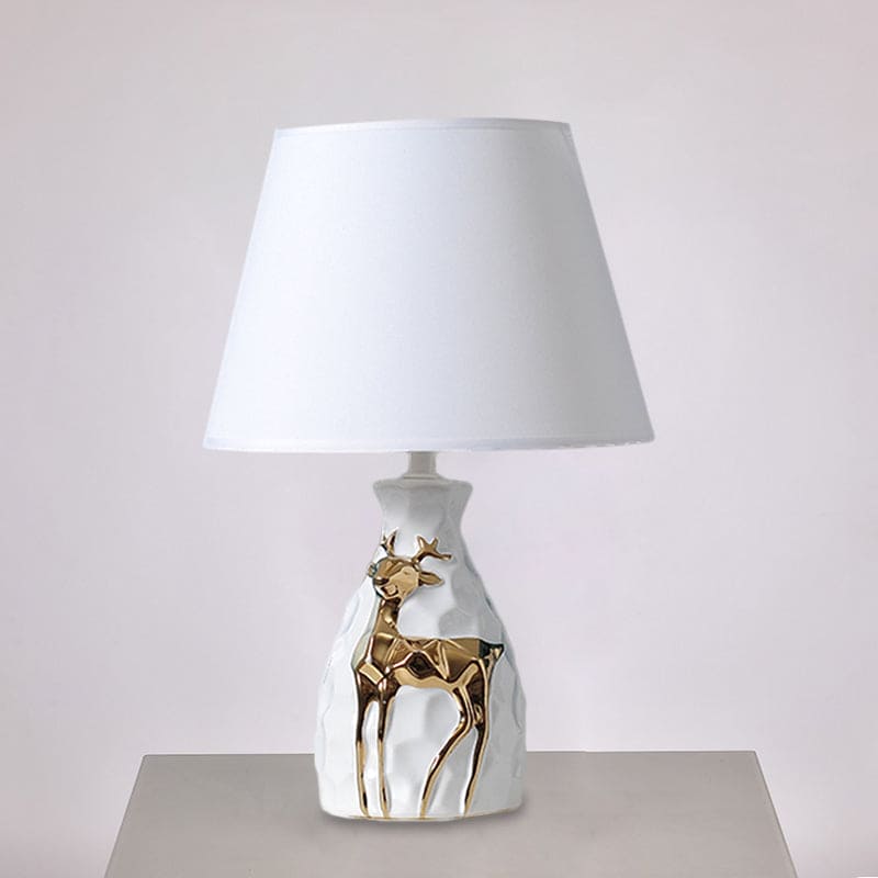 Ceramic Deer Table Lamp with Classic Fabric Shade