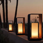 Black rectangular solar outdoor lantern with frosted glass
