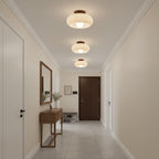 Bauhaus Opal Glass Ceiling Light with Walnut Base