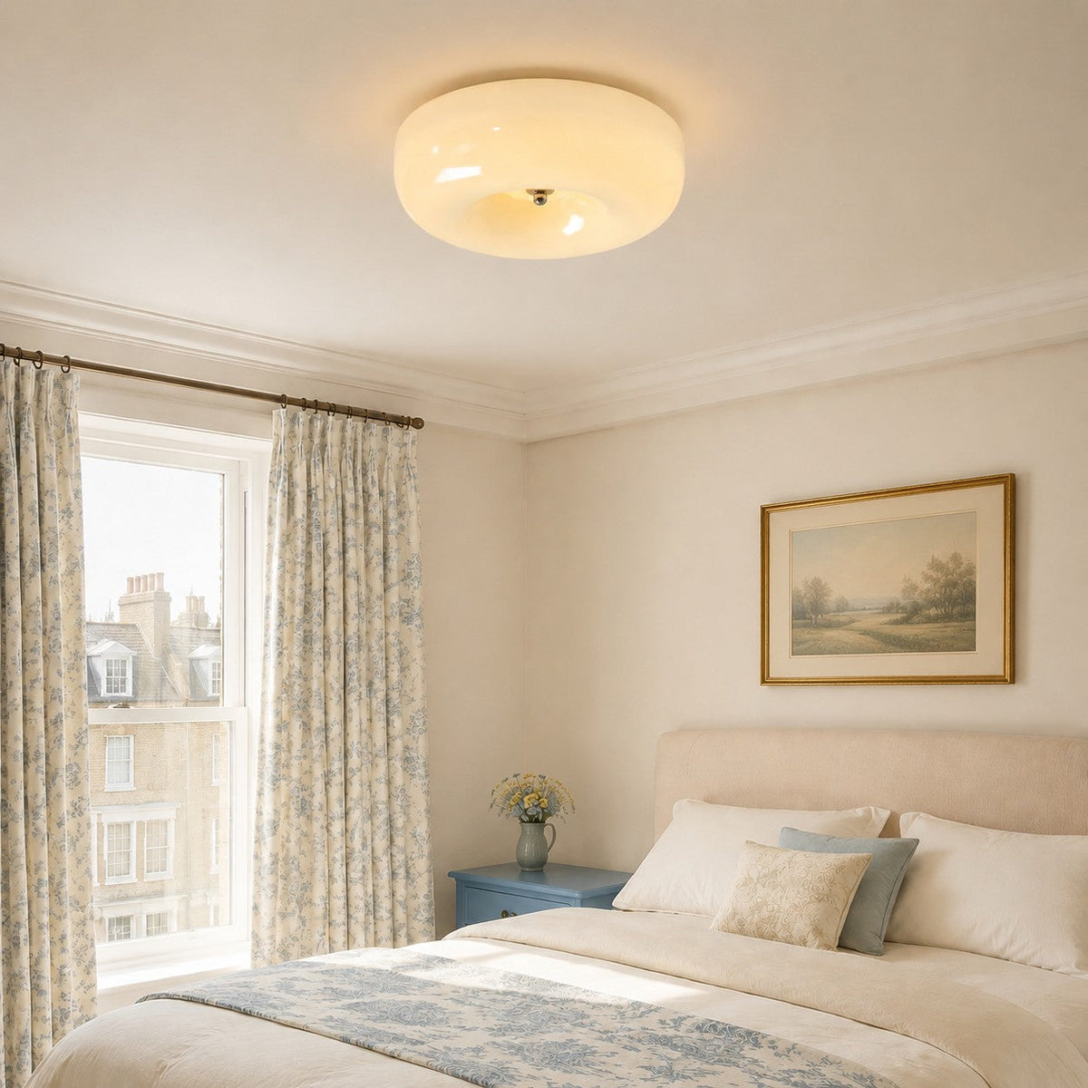 Bauhaus Milk Glass Flush Mount Ceiling Light – 12.6"