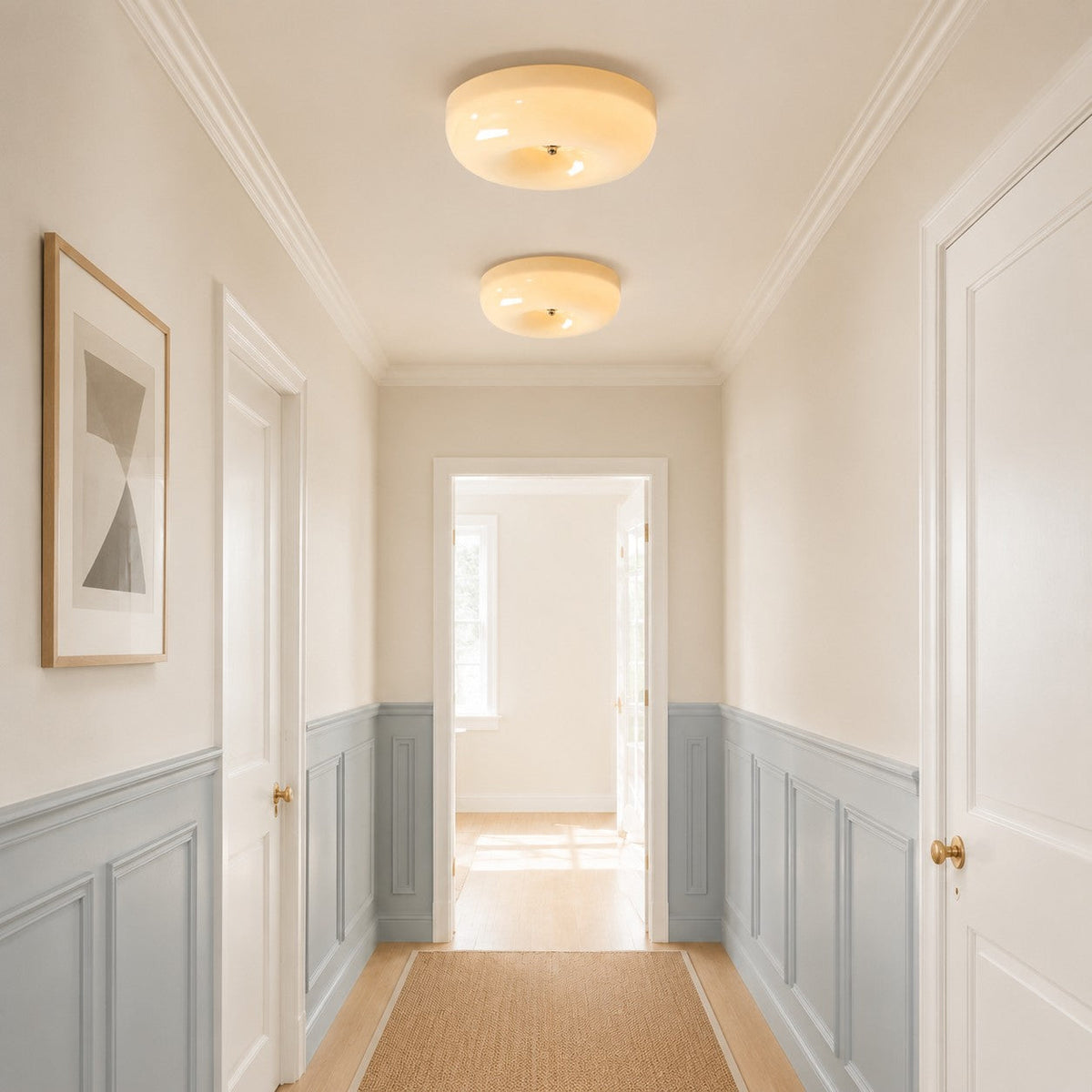 Bauhaus Milk Glass Flush Mount Ceiling Light – 12.6"