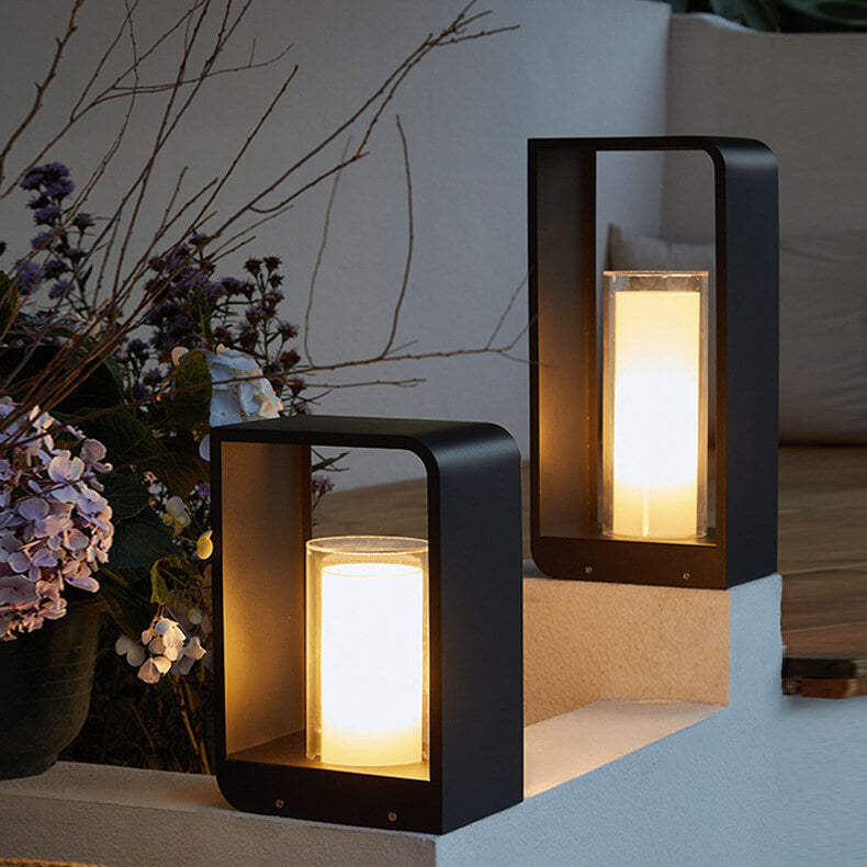 Rectangular Solar Outdoor Lantern with Frosted Glass – Black