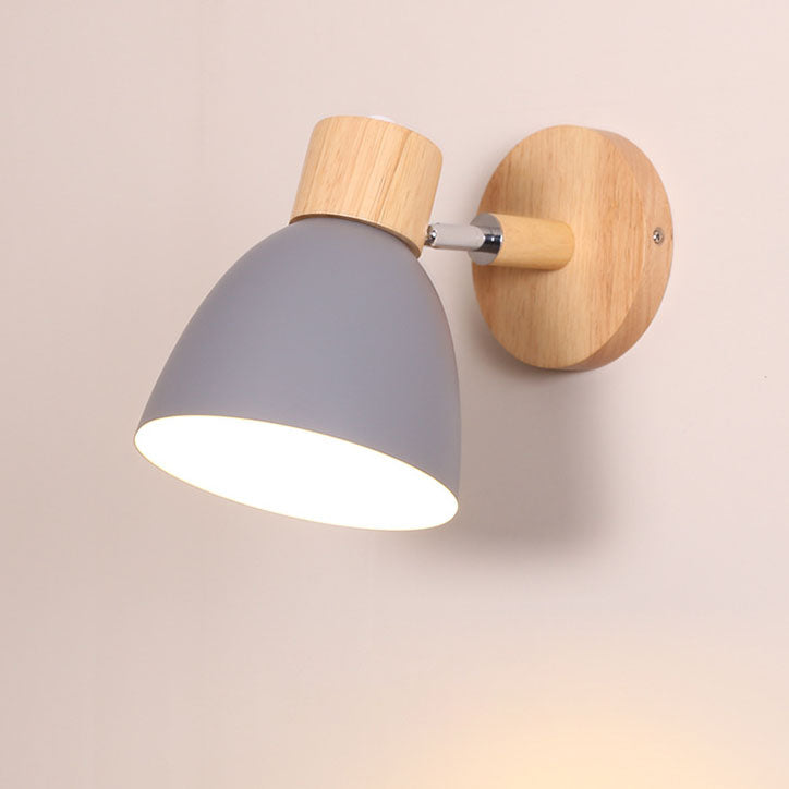 Wooden Cone Wall Light with Metal Shade – Optional Pull Switch