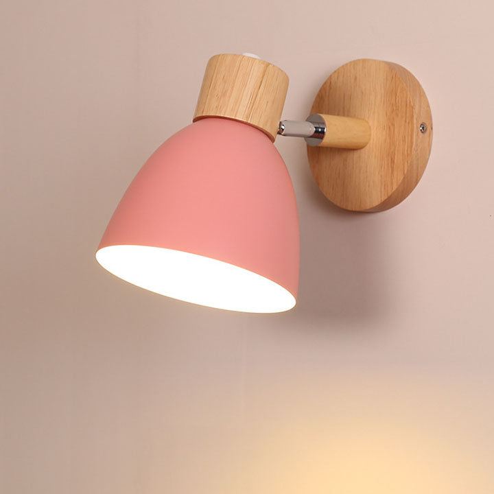 Wooden Cone Wall Light with Metal Shade – Optional Pull Switch