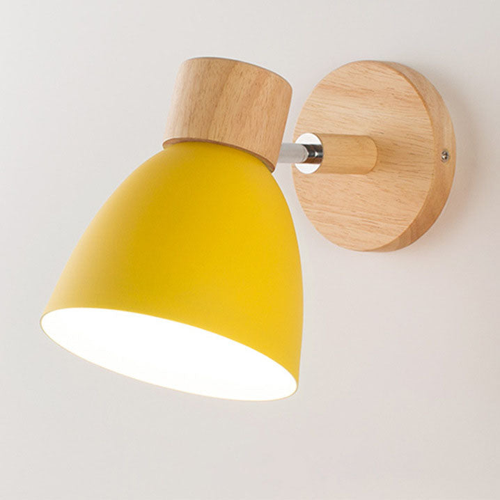 Wooden Cone Wall Light with Metal Shade – Optional Pull Switch