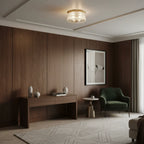 Round Ribbed Glass Flush Mount Ceiling Light – Gold Finish