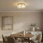 Round Ribbed Glass Flush Mount Ceiling Light – Gold Finish