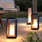 Rectangular Solar Outdoor Lantern with Frosted Glass – Black