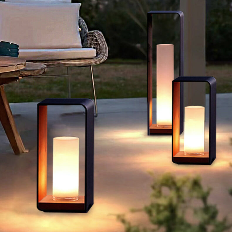 Rectangular Solar Outdoor Lantern with Frosted Glass – Black