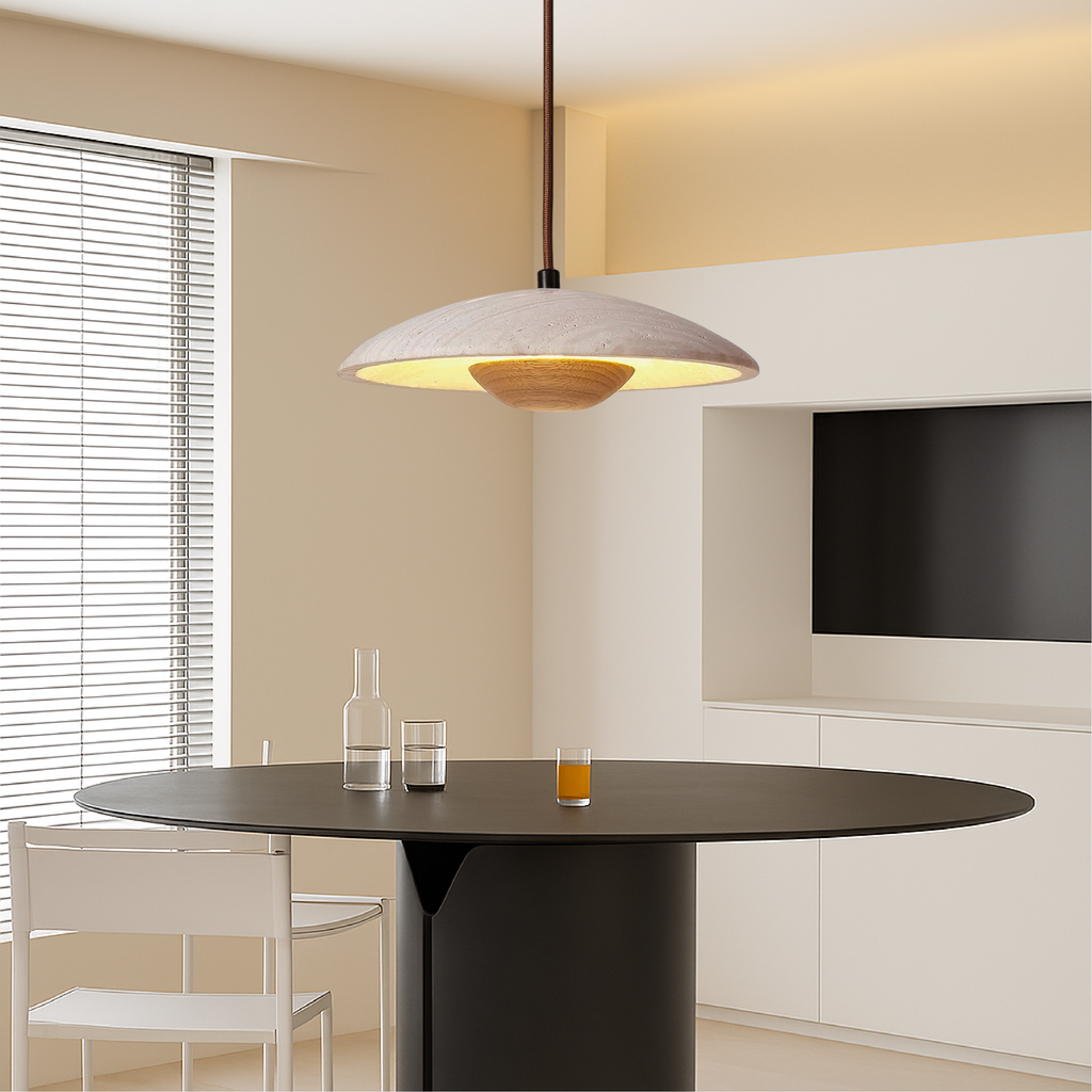 Cylindrical Travertine LED Pendant Light – 9.8"