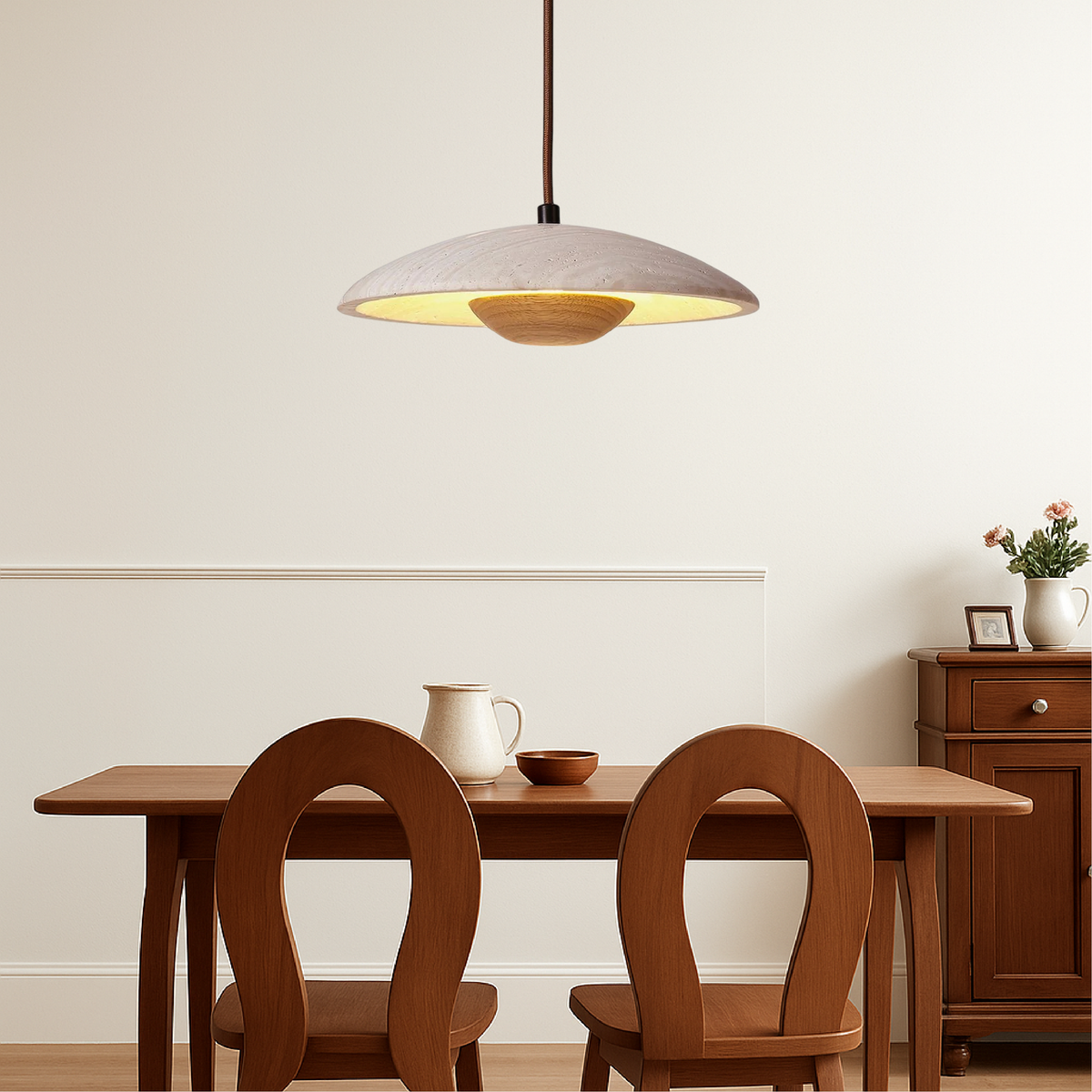 Cylindrical travertine LED pendant light
