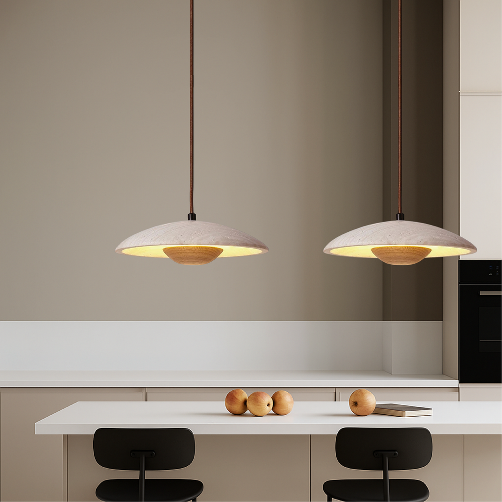Cylindrical Travertine LED Pendant Light – 9.8"