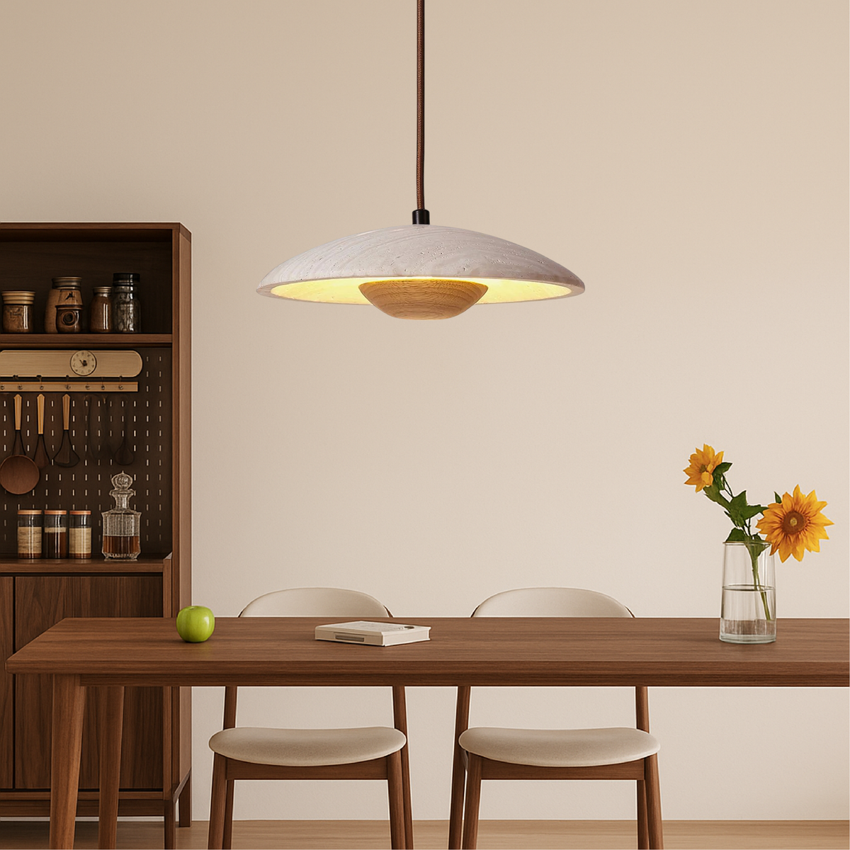 Cylindrical Travertine LED Pendant Light – 9.8"