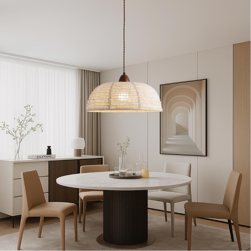 Scandinavian Fabric Pendant Light with Wood Accents – 15.7"