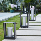 Rectangular Solar Outdoor Lantern with Frosted Glass – Black