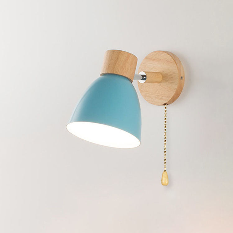 Wooden Cone Wall Light with Metal Shade – Optional Pull Switch