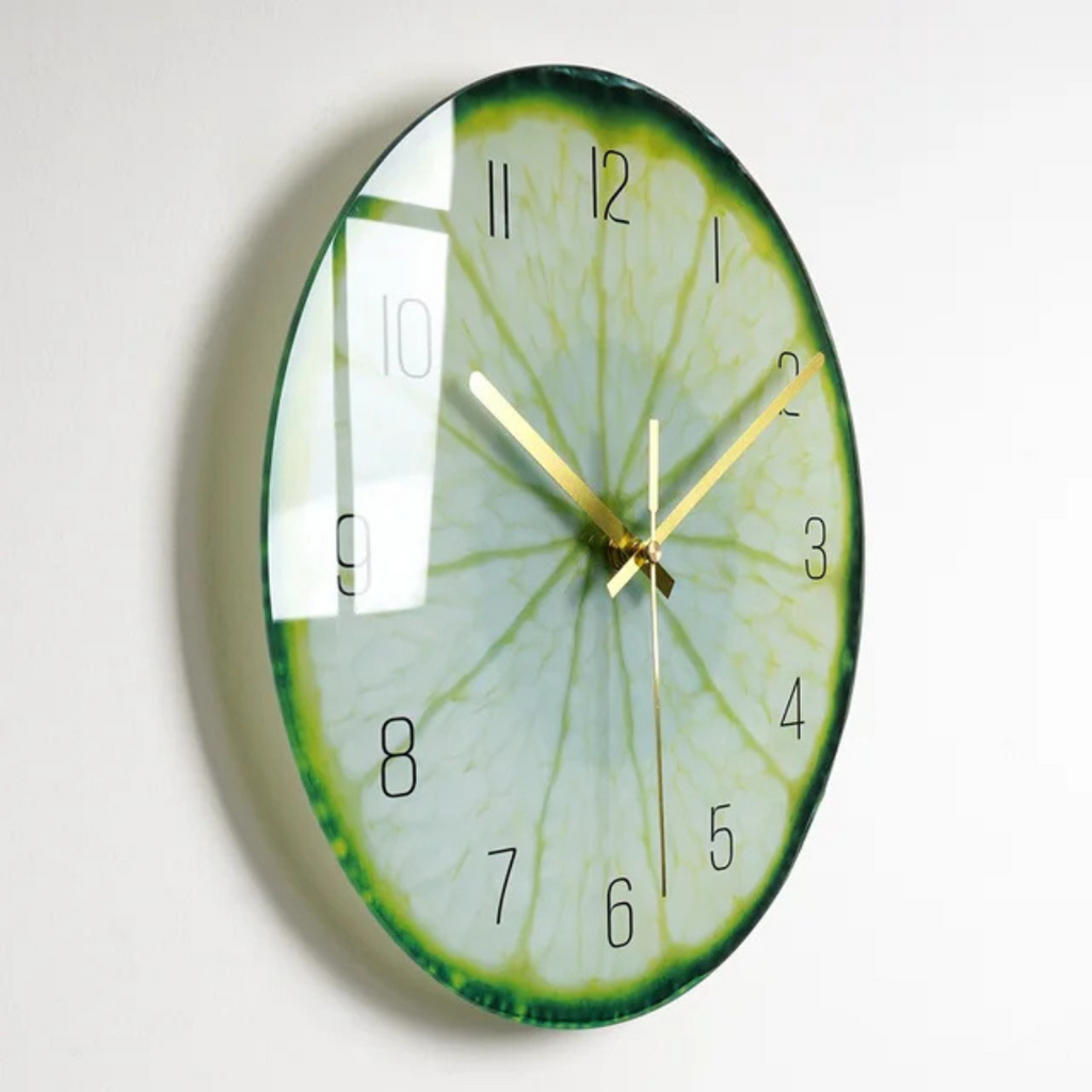 Colorful Glass Wall Clock with Gold Hands & Numbers