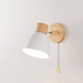 Wooden Cone Wall Light with Metal Shade – Optional Pull Switch