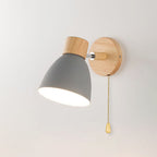 Wooden Cone Wall Light with Metal Shade – Optional Pull Switch