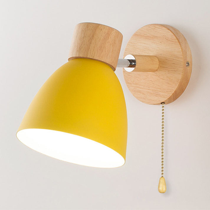 Wooden Cone Wall Light with Metal Shade – Optional Pull Switch