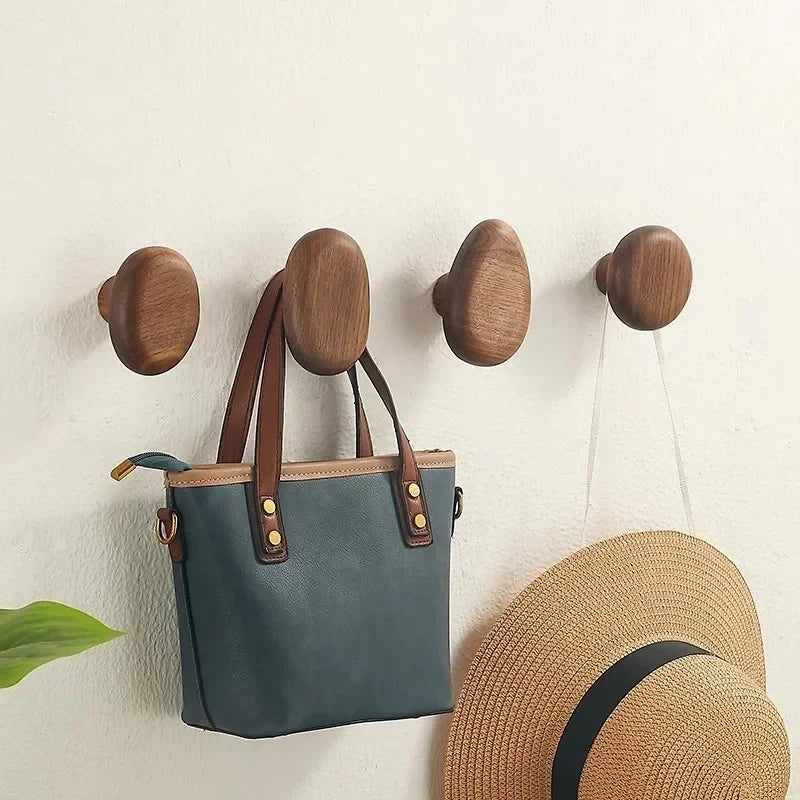 Round Wooden Wall Hooks Set – Walnut or Beech