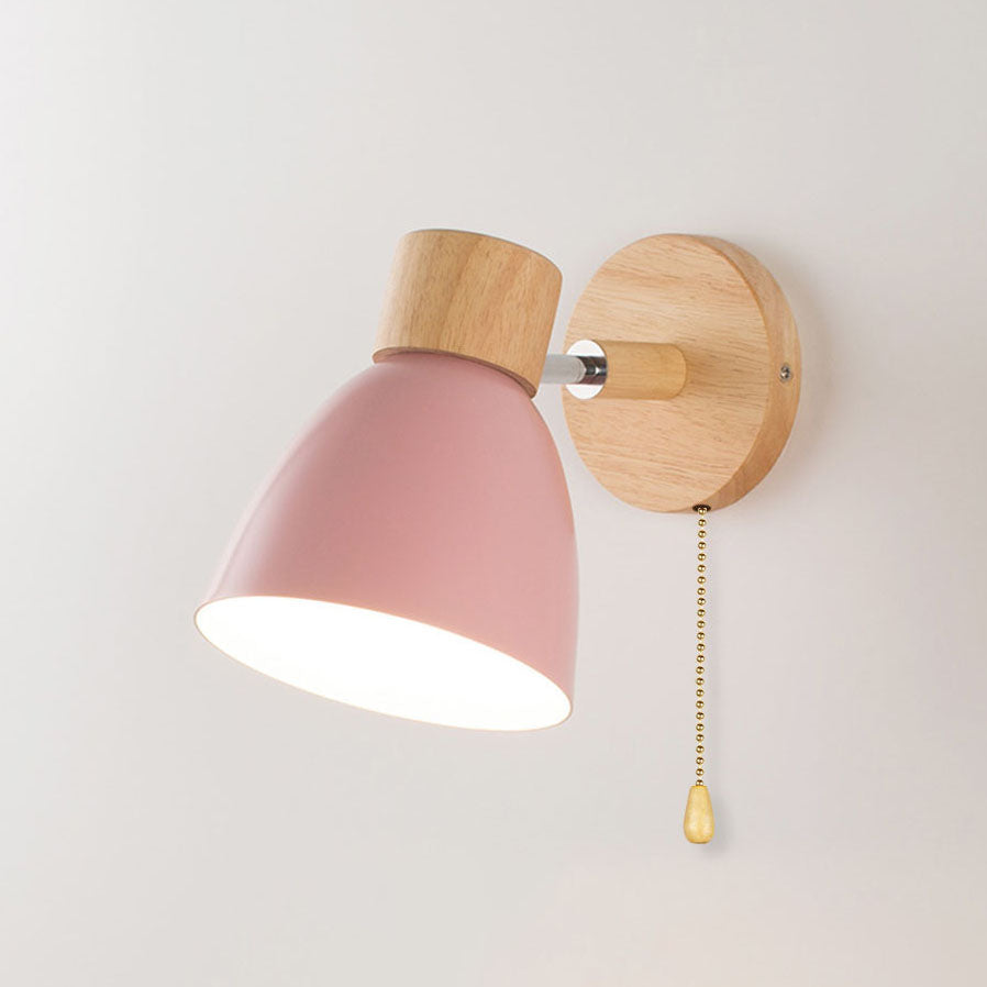 Wooden Cone Wall Light with Metal Shade – Optional Pull Switch
